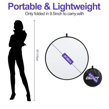 EMART 24'' (60cm) 5 in 1 Photo Collapsible Photography Reflector with Bag - Portable Camera Panel for Studio Video,Outdoor Lighting, Indoor Shooting, Portraint -Translucent, White, Silver, Gold, Black