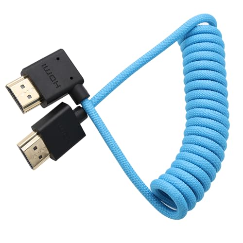 L-Shaped HDMI 8K 4K Cable for ATOMOS Ninja V Shinobi, Sony A9III A7RV A7M4 FX3 FX30 FX6, Canon C80 C70 R1 R5 Mark II, Panasonic BGH1 S5IIX S1RII G9M2 GH5II, Blue Braided Coiled - color: Blue, size: Right Angle to Straight