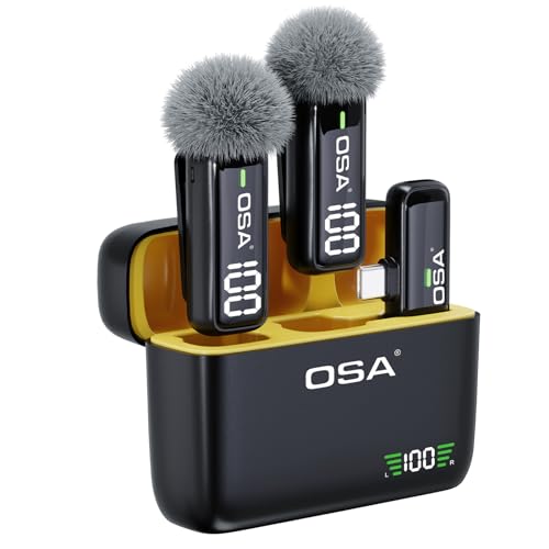 OSA Lavalier Microphone for Phone with Charging Case and Transmitter Digital Display - Set of 2, for Type C Phone, Recording, Professional Video Recording, Lapel Mic (USB Type C) - style: Type C