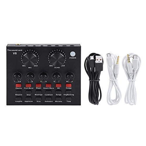 V8 Karaoke Recording & Broadcast Audio Mixer - USB External Sound Card for Live KTV, Recording & Voice Chatting