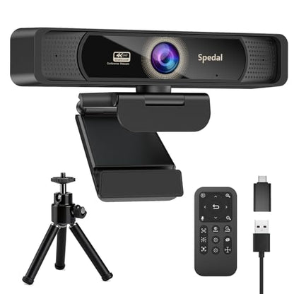 Spedal 4K Webcam with Tripod, Wide Angle 120° USB Webcam, Sony 1/2.8" Sensor, Dual Microphones, Remote Control, Auto Focus for Video Conferencing, Online Meetings, Streaming, Zoom & Teams