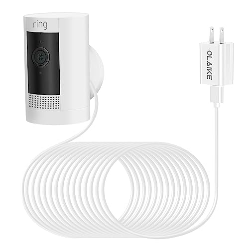 OLAIKE Indoor/Outdoor Power Adapter Ring Stick Up Cam Battery 3rd Gen/2nd Gen/Plug-in, Weatherproof Cable(5m/16ft) to Continuously Charge Camera (No Camera), White - color: (16 ft/5 m,1 Pack) White
