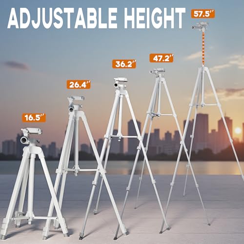 White Lightweight Tripod - 17" to 57" Adjustable Height with 360° Pan Head, Universal 1/4" Screw for Smartphone/DSLR/Camera/Projector - Ideal for Vlogging/Photography/Travel/Live Streaming