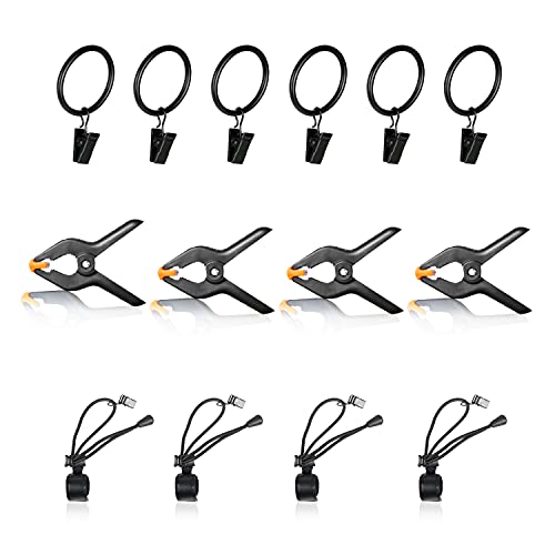 FUDESY Backdrop Clips Clamps - 14 Packs, Include 4 Heavy Duty Spring Clamps, 6 Curtain Clips Backdrop Rings, 4 Background Clips Holder for Photography Backdrop Stand, Photo Studio