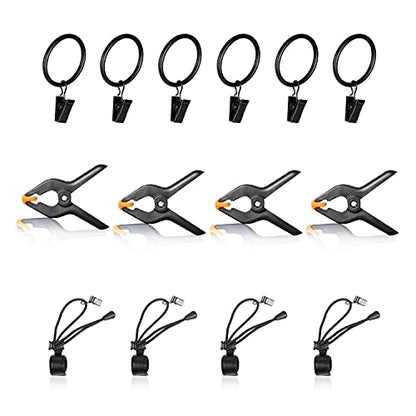 FUDESY Backdrop Clips Clamps - 14 Packs, Include 4 Heavy Duty Spring Clamps, 6 Curtain Clips Backdrop Rings, 4 Background Clips Holder for Photography Backdrop Stand, Photo Studio