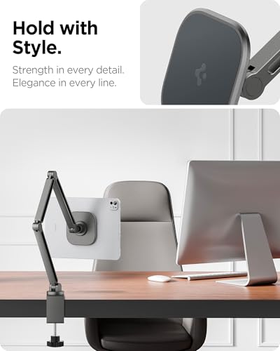 Spigen OneTap Clamp Tablet Stand Designed for All iPad/Pro/Air/Mini Models Compatible with 8.3" / 10.9" / Pro 11" / 12.9" / 13" Premium Adjustable Multi-Angle Magnetic Stand - Space Gray - size: Clamp Tablet Stand