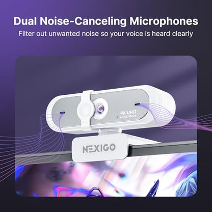 NexiGo N660P Pro 4K Webcam with Distortion-Free Lens, 1080p 60 fps Autofocus USB Streaming Camera, 3DNR, Noise-Canceling Mics & Privacy Cover, Web Cam for Gaming/Live Streaming/PC/Mac/Switch 2, White - style: 4K Webcam with Cover