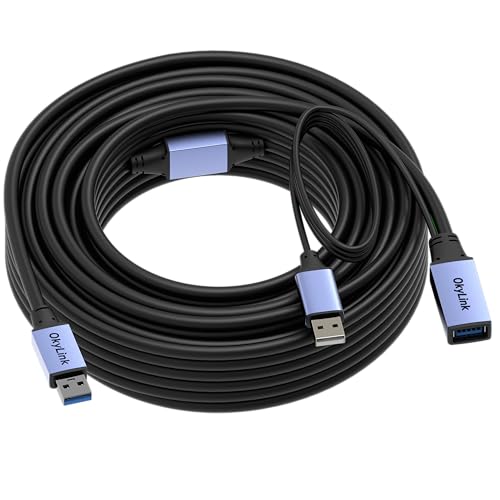 OkyLink Active USB 3.0 Extension Cable A to A, Male to Female 50ft | 15m, 3.2 Gen1, with Power Cable, 5Gbps, Plug and Play,for Long Range CCTV, Industrial Use - color: USB3.0(5Gbps), size: 50ft (15m)