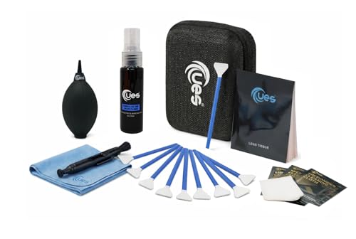 UES Professional Camera Cleaning Kit with Hard Travel Case - DSLR & Mirrorless Maintenance Bundle: 2-in-1 Lens & Sensor Cleaner, Air Blower, Pen, Microfiber Screen Cloths & 10 Full-Frame 24mm Swabs - size: Full-Frame Cleaning Kit