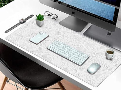 Rinaze Extra Large Gaming Mouse Pad with White Topographic, XXL Mousepad, Big Mouse Mat Desk Pad, Non Slip Keyboard Pad for Gaming Computer Laptop PC Office Desk Accessories - color: White