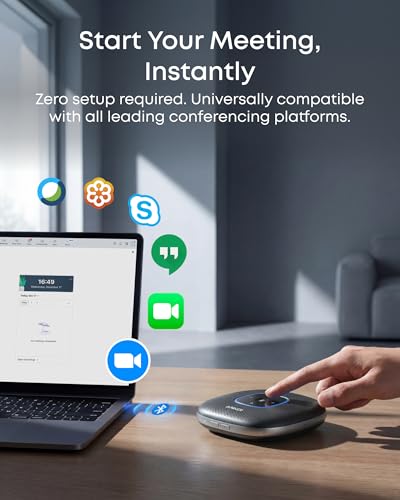 Anker PowerConf Speakerphone, Zoom Certified Conference Speaker with 6 Mics | 360° Enhanced Voice Pickup, 24H Call Time, Bluetooth 5.3, USB C, Compatible with Leading Platforms for Personal Workspaces - color: Black