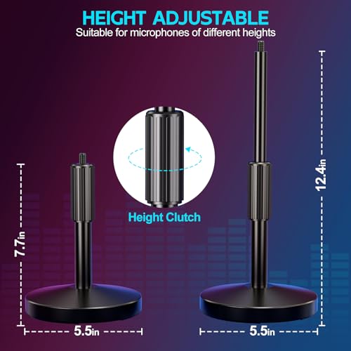 Multi Microphone Holder with Desktop Mic Stand, Square Tray with Cable Slots Holds Up to 7 Mics, Wired and Wireless Mic Holder for Stage Organizer and Display-7 Anti-roll Rings Included