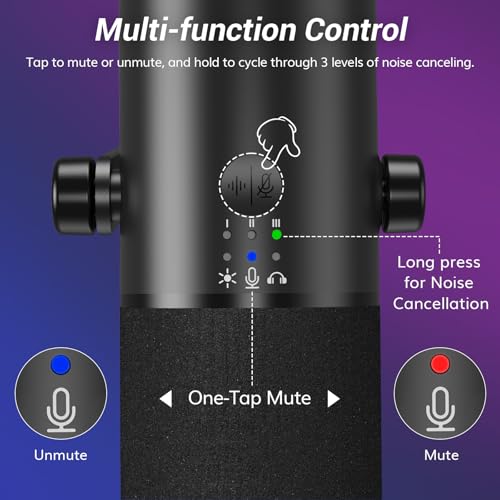 TONOR Dynamic Gaming Microphone, XLR/USB Mic Streaming, AI Noise Cancellation, Controlable RGB, Tap Mute, 3.5mm Headphone Jack, Volume Control, Microfono with Boom Arm, Black, TD510 AIR S H+