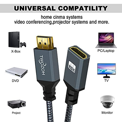 Twozoh HDMI Extender, 3.3FT HDMI Male to Female Nylon Braided Cable, 4K@60Hz 3D HDR Support - color: 4K 1-PACK, size: 3.3 FT