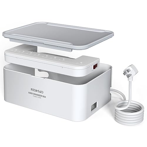 Power Strips with Cable Management Box,Redagod Surge Protector with 8 Outlets 3 USB Ports with Switch Control,6.6 ft Plug Extension Cord,Power Cord Organizer Charging Station for Dorm, Office, Home - color: White