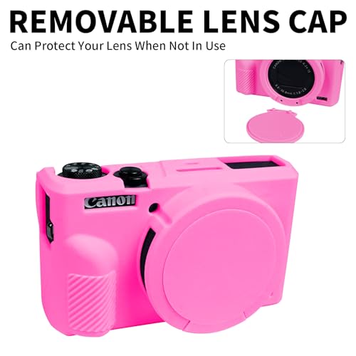 G7X Mark III Case, Soft Silicone Protective Case Cover for Canon Powershot G7X Mark III Digital Camera, Durable Camera Body Skin Protector with Removable Lens Cover - Rosy Pink - color: Rosy Pink
