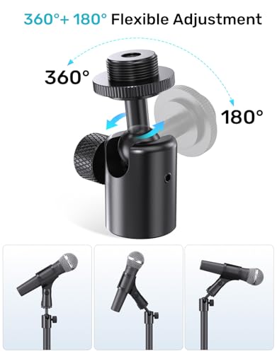 Mic Wall Mount Bracket with Ball Head - 180° & 360° Swivel, 5/8"-27 Microphone Flange Mount with 1/4" and 3/8" Screw Adapters, Easy Mounting of Mics, Web Cameras, Lights for Studio & Home Office