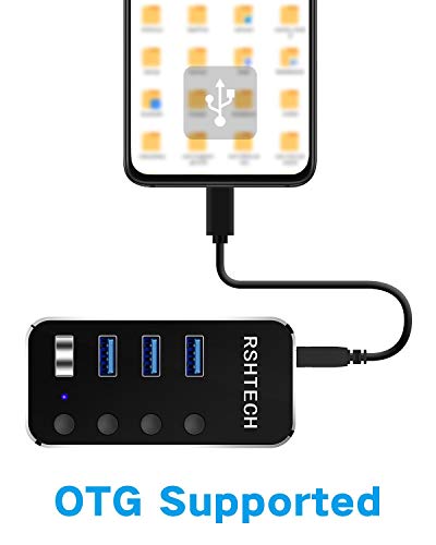Powered USB hub RSHTECH 4 Port USB C to USB 3.0 Port Hub Expander Aluminum Portable USB 3.0 hub Splitter with 5V AC Adapter and Individual On/Off Switches (RSH-516-C) - size: 4-Port Powered USB C Hub