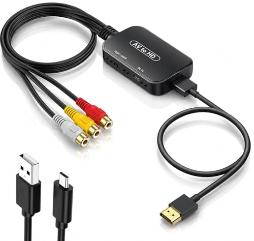 RCA to HDMI Adapter,Viagkiki AV Converter,RCA Female to HDMI Converter Composite Audio Video Converter for PS1, PS2, PS3, STB, Xbox, VHS, VCR,Black-Ray DVD Players(Cable Included) - color: Black