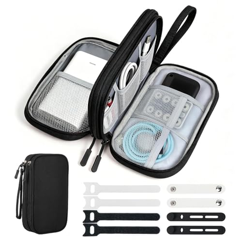 Travel Essentials Electronics Organizer, Double Layers Cable Organizer Bag for 3ft+ Cords, Waterproof Tech Pouch for Charger, Phone & Airplane Gadgets, Black - color: Black, size: Medium