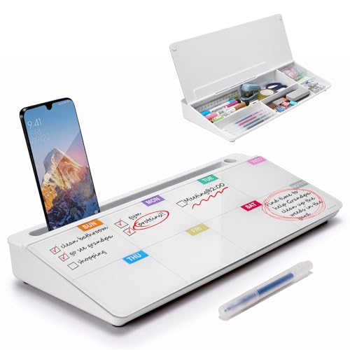 TSJ OFFICE Whiteboard Weekly Dry-Erase-Board - Desktop White Board Calendar Desk Organizers with Accessories Computer Keyboard Stand with Drawer, for Office, Home, School Supplies - White Calendar - color: White-base Weekly Calendar