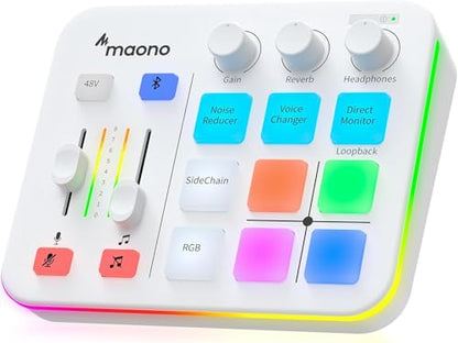 MAONO Gaming Audio Mixer, Audio Interface with Pro-preamp, RGB, Bluetooth, 48V Phantom Power for Live Streaming, Podcasting, Content Create, Gaming MaonoCaster G1 NEO (White)