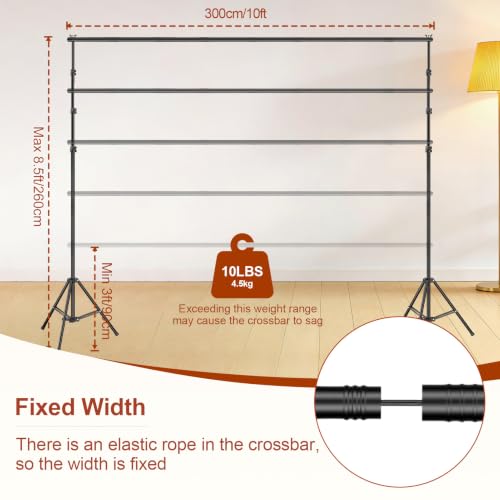 Backdrop Stand 10x8.5ft(WxH), Photo Studio Adjustable Background Stand Support System Kit with 8 Crossbars, 8 Clamps and Carrying Bag for Parties, Wedding, Photography, Decoration - size: 8.5x10ft