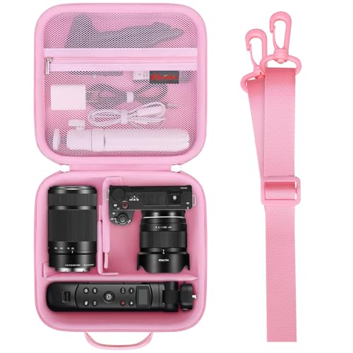 Case for Sony ZV-E10/ZVE10 II/ Alpha 6700/A6400/ A6100/A7 Mirrorless Camera | Sony ZV-E10/ZVE10 II/ Alpha 6700/A6400/ A6100 Mirrorless Camera Carrying Case, Lens Accessories Hard Travel Storage Bag, Pink - color: Pink