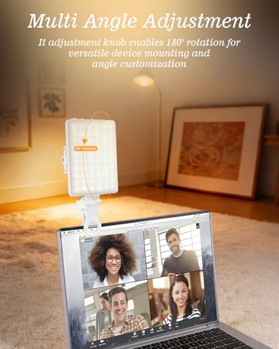 60 LED Portable Selfie Light Video Conference Lighting with Clip & Camera Tripod Adapter Rechargeable 2000mAh CRI 97+, 3 Light Modes for Phone iPhone Webcam Laptop Photo Makeup (Pure White)