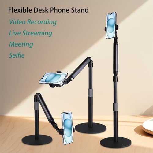 Heavy Duty Overhead Phone Stand for Desk Video Recording for iPhone Holder, with Extension Arm, 360° Swivel, for Filming, Meeting, Cooking, Painting and Crafting - size: 27in Height (Desk Phone Stand)