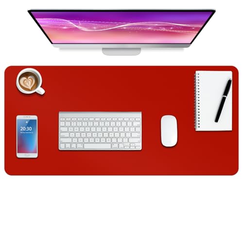 Boutilon Leather Desk Pad Protector,Non-Slip Mouse Pad,Laptop Desk Pad,Office Mouse Mat,Waterproof Leather Desk Blotter,Desk Writing Pad for Office and Home (S-Red,24"x 14") - color: Red, size: 14" x 24"