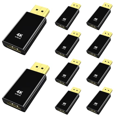 4K DisplayPort to HDMI Adapter 10 Pack,24K Gold Plated Uni-Directional Display Port DP to HDMI Passive Adapter Compatible for HP, HDTV, AMD, NVIDIA,Dell, GPU,Projector, PC,Desktop - color: Black 10-Pack