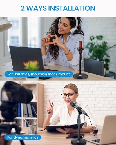 Desktop Microphone Stand, Moukey Upgraded Adjustable Table Mic Stand with Non-Slip Metal Base for Blue Yeti Snowball Spark, Other Microphone, height adjustment 9.84” to 14.17”-MMs-2