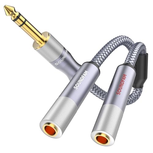 Microphone Splitter 2 Feet/60CM TRS 1/4 inch Splitter 1 Male to 2 Female, 6.35mm Stereo Male Plug to Dual 6.35mm Female-Grey (1PACK) - size: 2ft/60CM-1PACK, style: 1/4" Splitter 1 Male to 2 Female