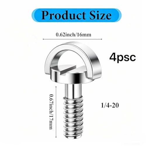 4PCS 1/4-20 Threaded D-Shaped Ring Stainless Steel Camera Fixing Screw, Suitable for Camera Tripods, Monopods, and QR Quick-Release Plates As Adapter Screws