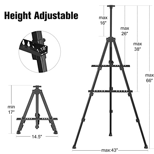 Art Painting Display Easel Stands - Portable Adjustable Aluminum Metal Tripod Artist Easels with Bags, Height from 17" to 66", Extra Sturdy for Table-Top/Floor Painting, Drawing, and Displaying, Black - style: Black - 2pack