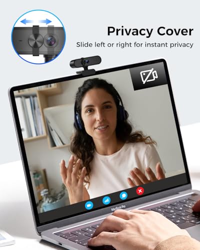 1080P Webcam Computer Camera with Microphone & Wide View - Auto Light Correction Webcam for PC, Mac, Laptop, Desktop - Built-in Privacy Cover Plug & Play USB for Zoom/Skype/Streaming