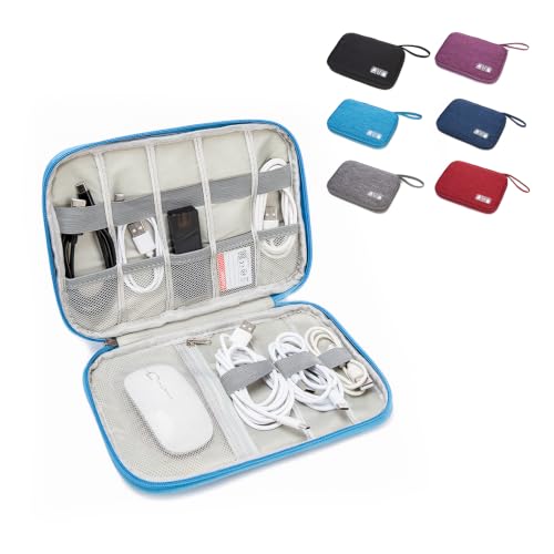 Electronics Organizer Travel Case - Water-Resistant Tech Bag for Cables, Chargers & Cord Management - Small Portable Pouch for Travel Accessories, Gear Bag for Airplane & Business - color: sky blue, size: S