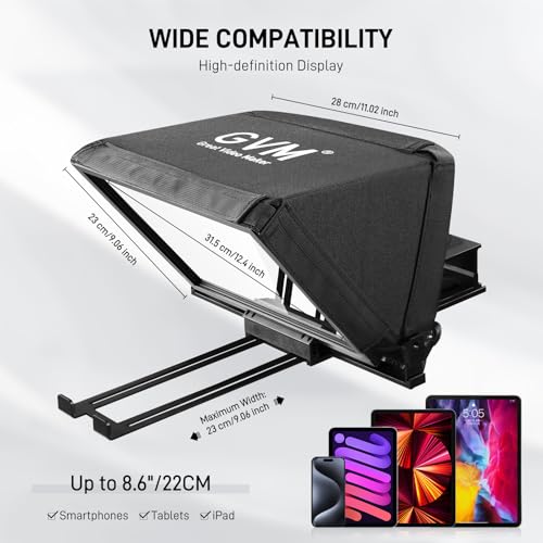 GVM 12" Teleprompter kit with Remote Control & App, Collapsible Teleprompter for iPad Tablet Phone DSLR Camera, Prompter with Carry Case, HD Refective Display, for Video Recording/Vlogger - size: 12inch