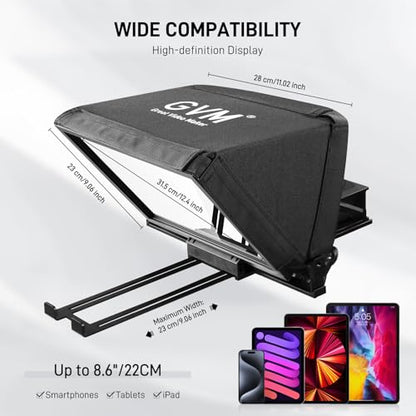 GVM 12" Teleprompter kit with Remote Control & App, Collapsible Teleprompter for iPad Tablet Phone DSLR Camera, Prompter with Carry Case, HD Refective Display, for Video Recording/Vlogger - size: 12inch