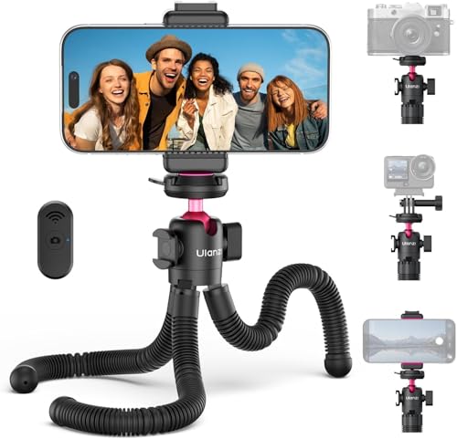 ULANZI MT-91 Flexible Octopus Tripod for Phone, GoPro&Camera, 3‑in‑1 Mini Tripod w Bluetooth Remote, CKA Quick Release w 1/4 Screw, GoPro Adapter, Phone Holder for Vlogging, Selfies, Video Recording