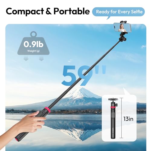 ULANZI 0.01s Auto Pop Open Phone Tripod with Remote, MT44B 59'' Selfie Stick Tripod w Dual Mount for Phone & Camera for Vlog/Live, Cell Phone Stand 360° Ball Head for iPhone Android Luna Pocket 4 - color: Black