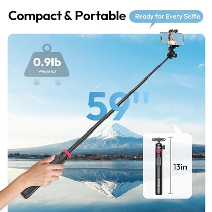 ULANZI 0.01s Auto Pop Open Phone Tripod with Remote, MT44B 59'' Selfie Stick Tripod w Dual Mount for Phone & Camera for Vlog/Live, Cell Phone Stand 360° Ball Head for iPhone Android Luna Pocket 4 - color: Black