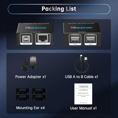 USB Extender 165ft 50m 4-Port USB2.0 HUB by Cat5e Cat6 -Two Webcam Work Sync,Plug & Play for Camera Storage Hard Drive PC Windows,MacOS,Android,1.5m USB Cable, 5V Power U SB Over Ethernet