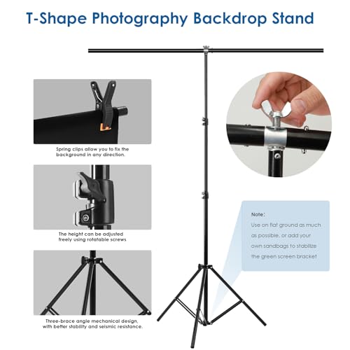 Black Screen Backdrop Kit, Portable Blackscreen Background with T-Shaped Stand, 5 Clamps & Carrying Bag for Photography, Streaming, Zoom, Gaming, (Black, 6.5 Feet X 5.0 Feet) - color: 78×59IN Black
