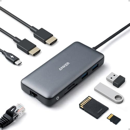 Anker Laptop Docking Station Dual Monitor, 8-in-1 USB C Hub, 4K Dual Monitor with 2 HDMI, 1 Gbps Ethernet Hub, 85W Power Delivery, SD Card Reader, for XPS and More (Charger not Included) - style: 8 in 1 【2 HDMI + Ethernet】