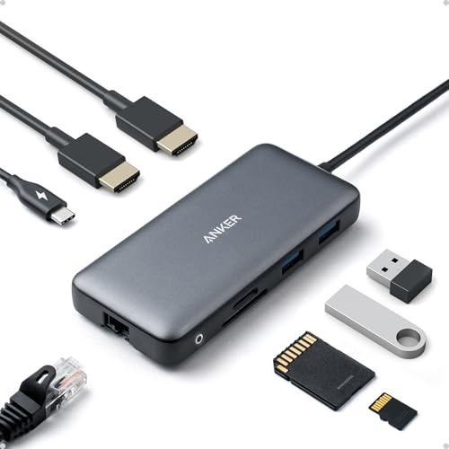 Anker Laptop Docking Station Dual Monitor, 8-in-1 USB C Hub, 4K Dual Monitor with 2 HDMI, 1 Gbps Ethernet Hub, 85W Power Delivery, SD Card Reader, for XPS and More (Charger not Included) - style: 8 in 1 【2 HDMI + Ethernet】
