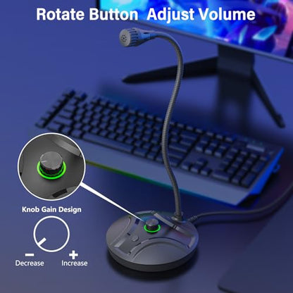 USB Computer Microphone, Plug & Play Desktop Condenser Mic for PC & Gaming with Volume Knob and One-Touch Mute Button, Compatible with Windows/Mac, Ideal for YouTube,Streaming(Black) - color: Black 2
