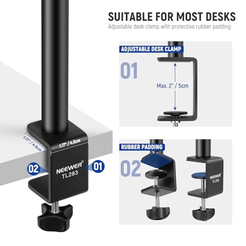 NEEWER Camera Desk Mount with Holder & 360° Ball Head, 17"-40"/43-102cm Telescopic C Clamp Table Light Stand 1/4" Screw, Desktop Stand 6.6lb/3kg Max Load for DSLR Camera, Webcam, Ring Light,TL283 - style: TL283 Red w/Phone Holder