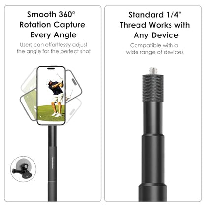 Precisionmaster Tripod Golf Swing Recording - Heavy Duty Aluminum Base with Magsafe Compatible, 52" Adjustable Golf Training Aid- Compatible with Phones - color: Magsafe only